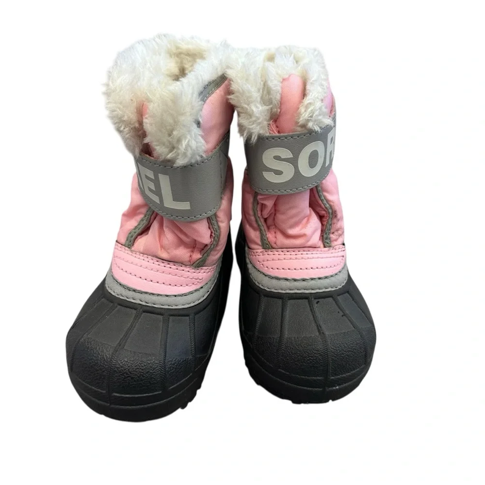 Sorel Snow Commander Winter Boots Lined Pink White Black Toddler‎ Size 6